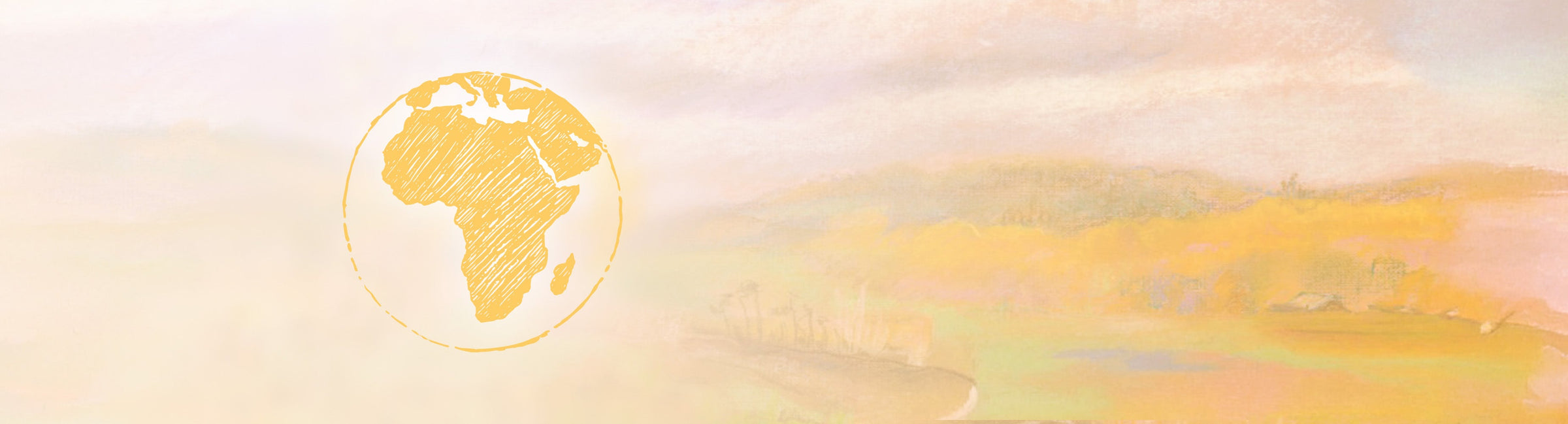 Gelbes Kollektionsbanner mit Afrika Weltkugel Illustration über heller Savannenlandschaft für Afrika Kaffees der Murnauer Kaffeerösterei