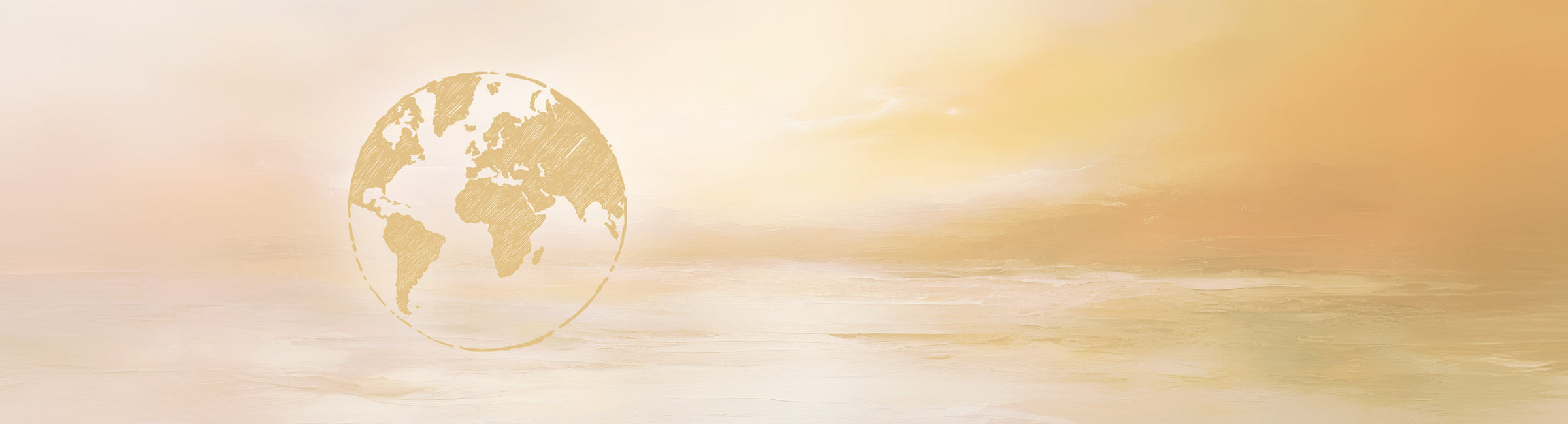 Goldenes Kollektionsbanner mit Weltkugel Illustration über weicher Landschaft als Header für Cup of Excellence Kaffees der Murnauer Kaffeerösterei