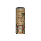 Braune Dose Grüner Kaffee Tee Pacha Mama Bio Peru mit Kaffeekirschen und Sichtfenster auf gemahlenen Kaffee
