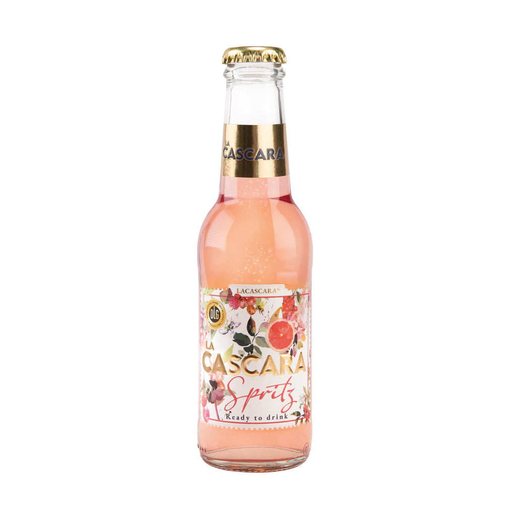 LACASCARA Spritz Aperitivo in 0,2l Glasflasche mit Kohlensäure, rosa Getränk mit goldener Kapsel und floralem Etikett