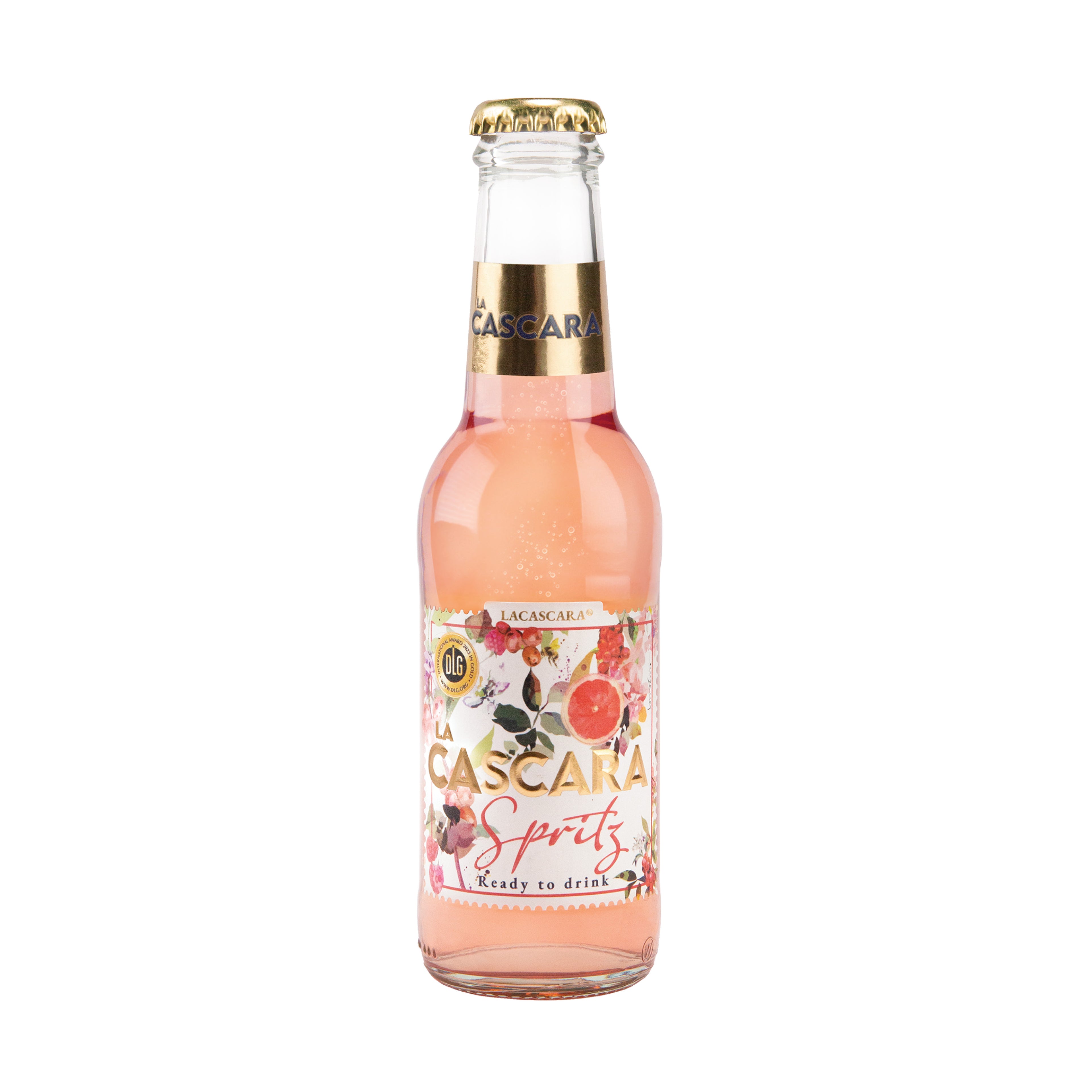LACASCARA Spritz Aperitivo in 0,2l Glasflasche mit Kohlensäure, rosa Getränk mit goldener Kapsel und floralem Etikett