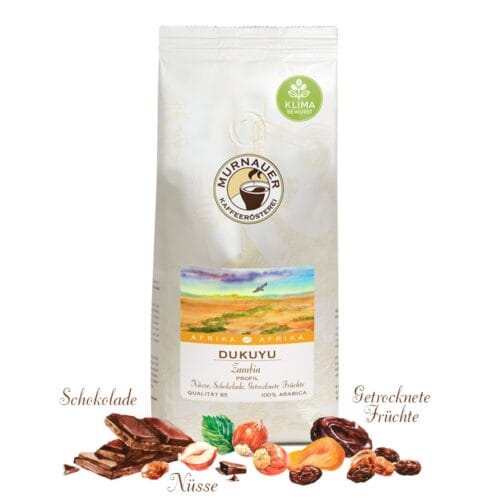 Packshot 250g Tüte mit Aromen - Dukuyu, Zambia: Kaffee des Monats Juli 2025