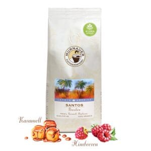 Unser Kaffee des Monats November: Santos aus Brasilien - Packshot mit Aromen