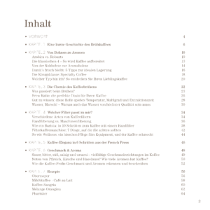 Inhaltsverzeichnis unseres Filterkaffeebuchs