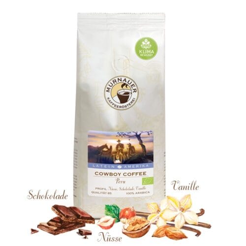 Cowboy Coffee, Peru BIO - Packshot mit Aromen