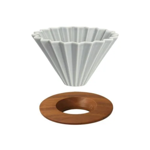 Origami Dripper in grau und Holder aus Holz