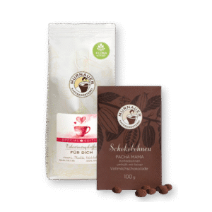 Valentins-Set - Valentinskaffee und Schokobohnen Vollmilch - Pacha Mama BIO Packshot