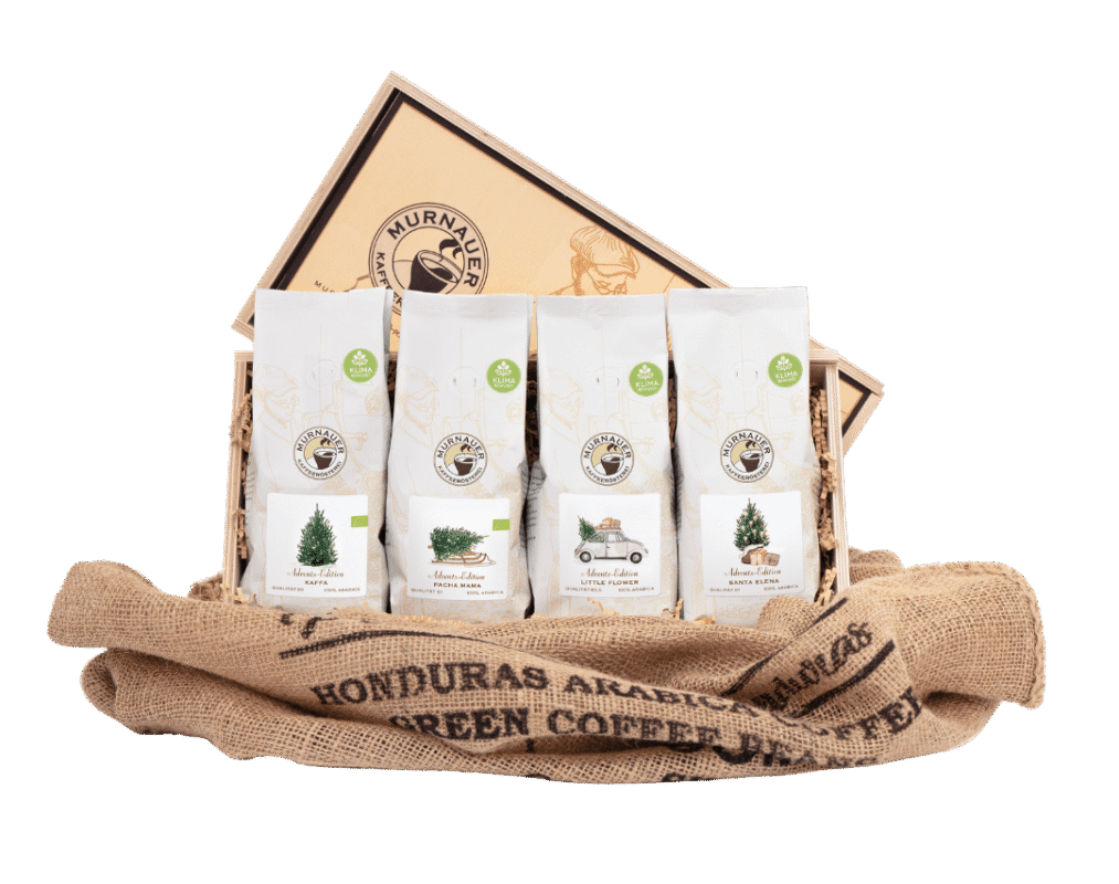 Advents-Edition, Packshot mit Holzbox und Kaffeesack (nicht im Preis inbegriffen) - Freigestellter Packshot