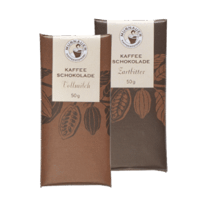 Kaffee-Schokolade: Vollmilch und Zartbitter als Packshot