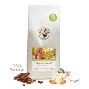 Produktbild der weißen Kaffeetüte - Hidden Valley aus Papua Neuguinea mit Aromen: Milchschokolade und Nougat