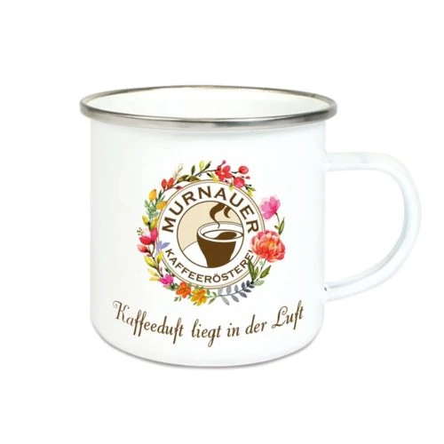 Tasse Blumen - Emaille-Tasse Kaffeeduft liegt in der Luft